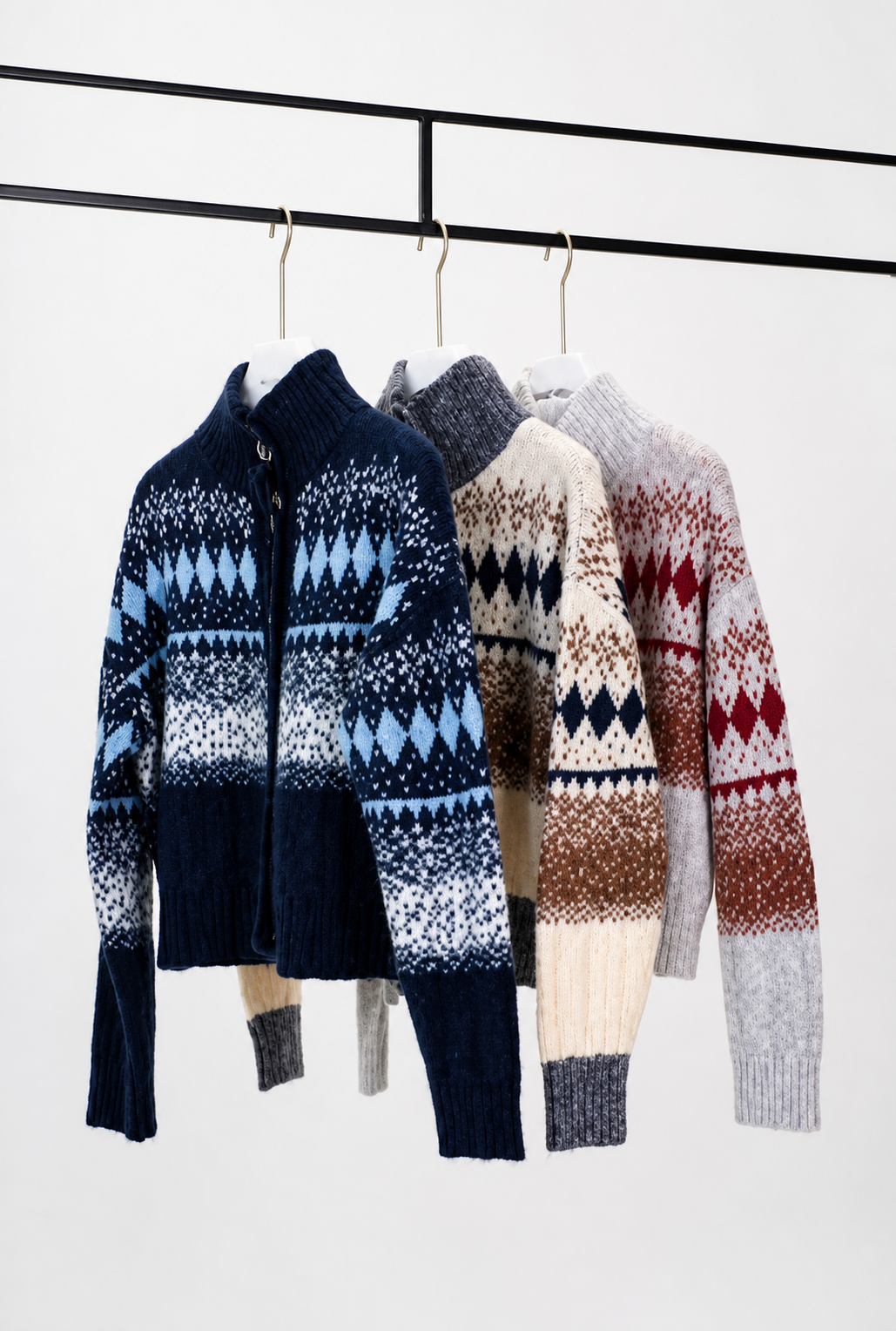 High-Neck Jacquard Cardigan