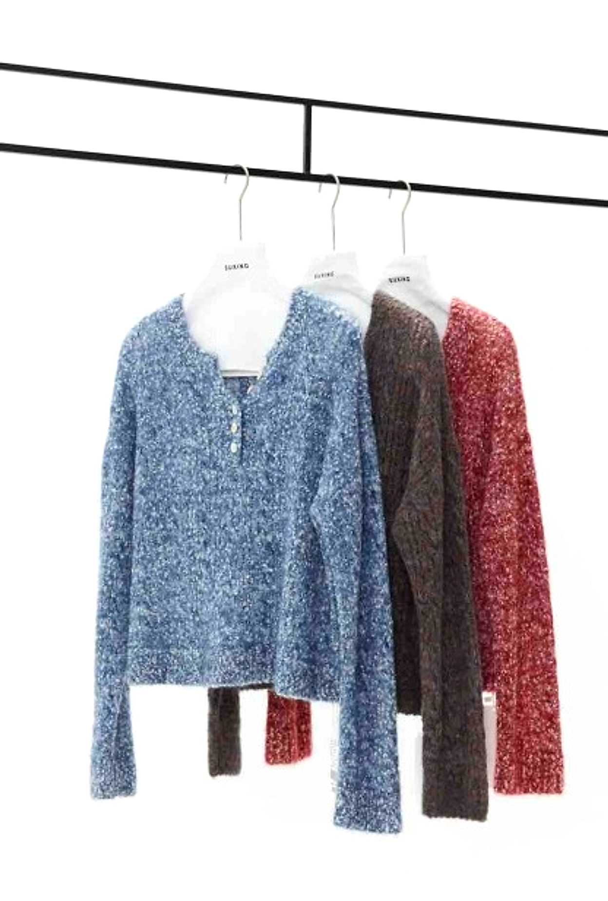Notched-Neck Mélange Pullover