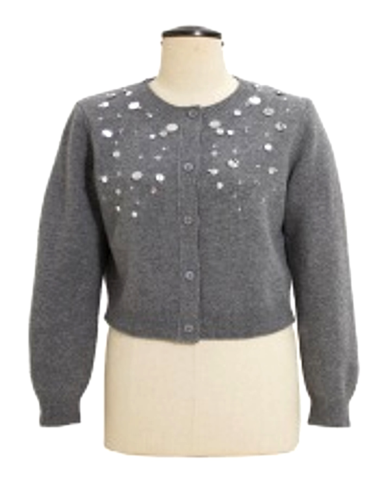 Beaded Crewneck Wool Sweater